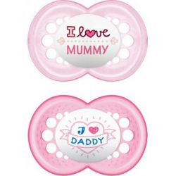 MΑΜ I Love Mummy & Daddy Πιπίλα Σιλικόνης 6-16m Pink, 2τμχ 170S - Mam