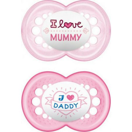 MΑΜ I Love Mummy & Daddy Πιπίλα Σιλικόνης 6-16m Pink, 2τμχ 170S