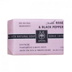Apivita Natural Soap Σαπούνι με Τριαντάφυλλο & Μαύρο Πιπέρι για Τοπικό πάχος & κυτταρίτιδα 125gr - Apivita