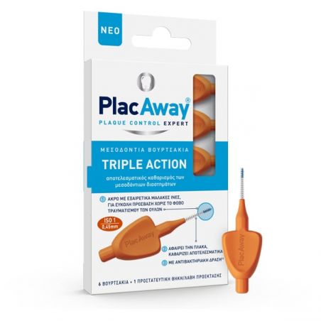 PlacAway Μεσοδόντια Βουρτσάκια Triple Action 0.45mm ISO 1 Πορτοκαλί 6τεμ
