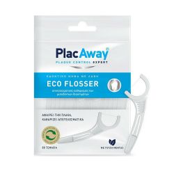 PlacAway Eco Flosser Διπλό Λευκαντικό Οδοντικό Νήμα με Λαβή 30τμχ - Omega Pharma