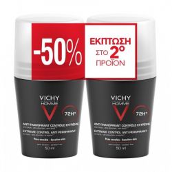 Vichy Homme Anti-irritation Anti Perspirant 72h Υποαλλεργικό αποσμητικό Roll-On για ευαίσθητες επιδερμίδες 2x50ml - Vichy