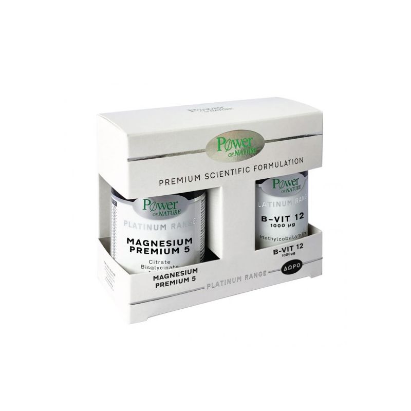 Power Of Nature Platinum Range Magnesium Premium 5, 60caps & Vitamin B-12 1000mg, 20tabs