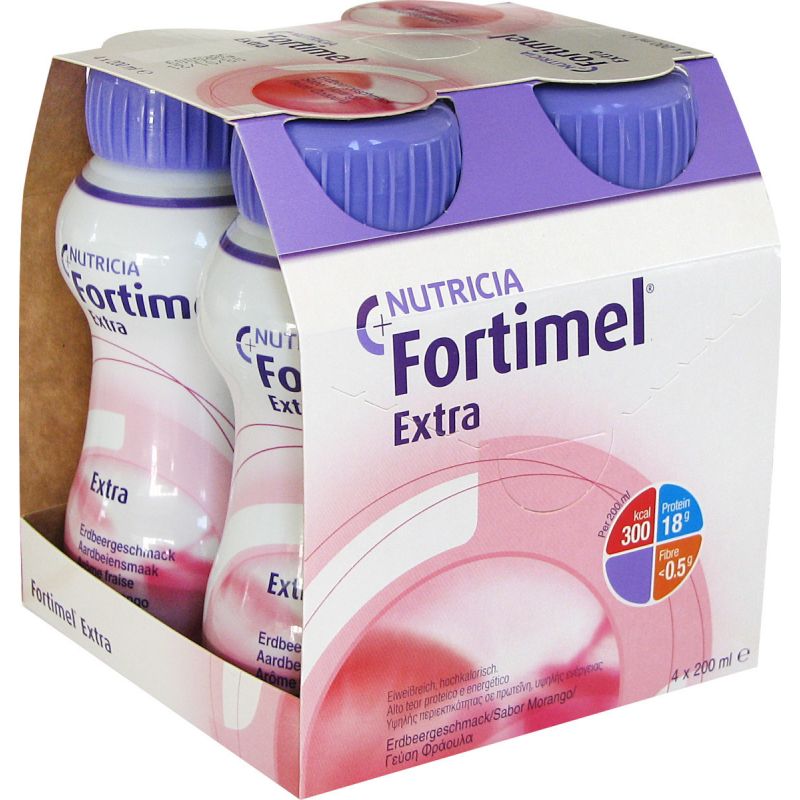 Nutricia Fortimel Extra Φράουλα 4x200ml - Συμπλήρωμα Διατροφής Πλούσιο Σε Πρωτεΐνες Με Γεύση Φράουλα