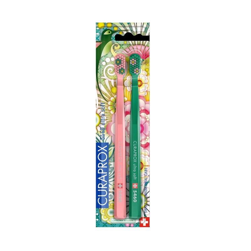 Curaprox Οδοντόβουρτσες CS 5460 Duo Ultra Soft Summer Edition Ροζ/Πράσινο 2τμχ