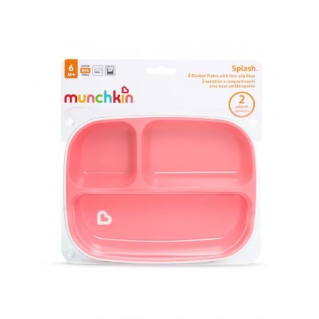 Munchkin, 2 Slash Divided Plates, Πιάτο με χωρίσματα Χρώμα Ροζ-Μωβ , 2τμχ