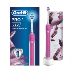 Oral-B Pro 1 750 Pink Design Edition, Επαναφορτιζόμενη Ηλεκτρική Οδοντόβουρτσα & Θήκη Ταξιδίου, 1τεμ - Oral-B