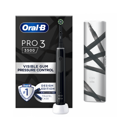 Oral-B Pro 3 3500 Design Edition Black Επαναφορτιζόμενη Ηλεκτρική Οδοντόβουρτσα & Θήκη Ταξιδίου, 1τεμ.
