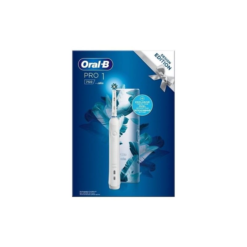Oral-B Pro 1 750 White Design Edition, Επαναφορτιζόμενη Ηλεκτρική Οδοντόβουρτσα & Θήκη Ταξιδίου, 1τεμ
