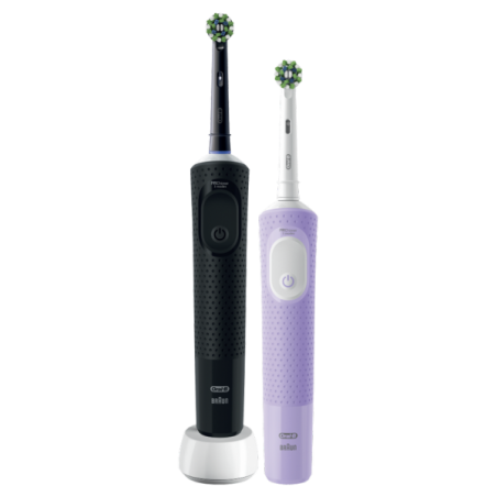 Oral-B Vitality Pro Duo Pack Black & Lilac Gift Edition Επαναφορτιζόμενες Ηλεκτρικές Οδοντόβουρτσες Μαύρη & Μωβ, 2 τεμάχια