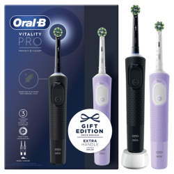 Oral-B Vitality Pro Duo Pack Black & Lilac Gift Edition Επαναφορτιζόμενες Ηλεκτρικές Οδοντόβουρτσες Μαύρη & Μωβ, 2 τεμάχια - ...