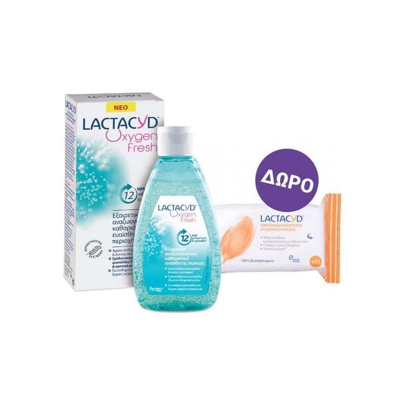 Lactacyd Πακέτο Προσφοράς Oxygen Fresh Wash 200ml & Δώρο Intimate Wipes 15 Τεμάχια