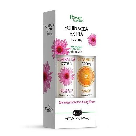 Power Health Echinacea Extra με Στέβια 24 αναβράζοντα δισκία + Vitamin C 500mg Πορτοκάλι 20 αναβράζοντα δισκία