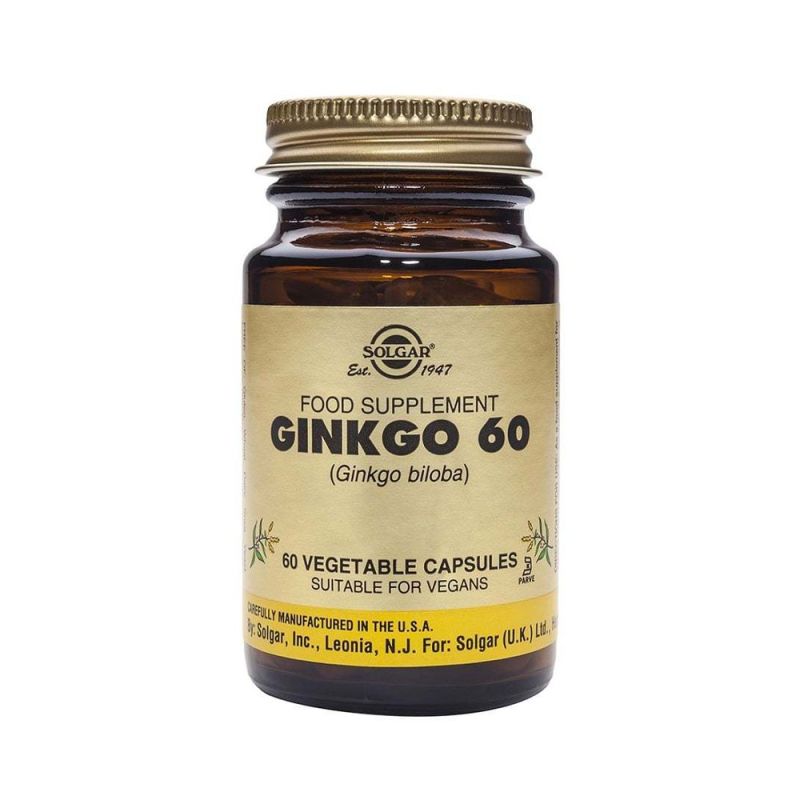 Solgar Gingko Biloba 60mg Συμπλήρωμα Διατροφής Για Τόνωση & Ενίσχυση Μνήμης 60 φυτικές κάψουλες