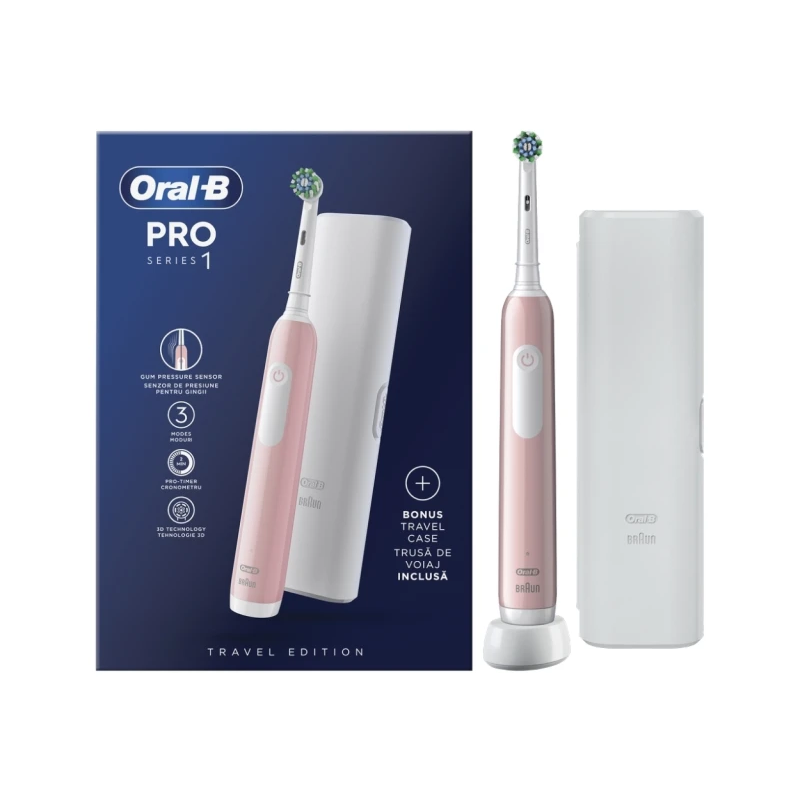 Oral-B Pro 750 3D White Ηλεκτρική Οδοντόβουρτσα με Χρονομετρητή & Θήκη Ταξιδίου Ροζ, 1τεμ