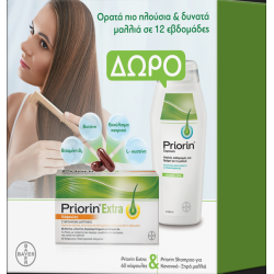 Bayer Priorin Extra 60 κάψουλες & Σαμπουάν για Κανονικά/Ξηρά Μαλλιά Κατά της Τριχόπτωσης 200ml - Bayer