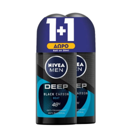 Nivea Men Promo (1+1) Deep Black Carbon Beat 48h Αποσμητικό σε Roll-On, 2x50ml, 1σετ