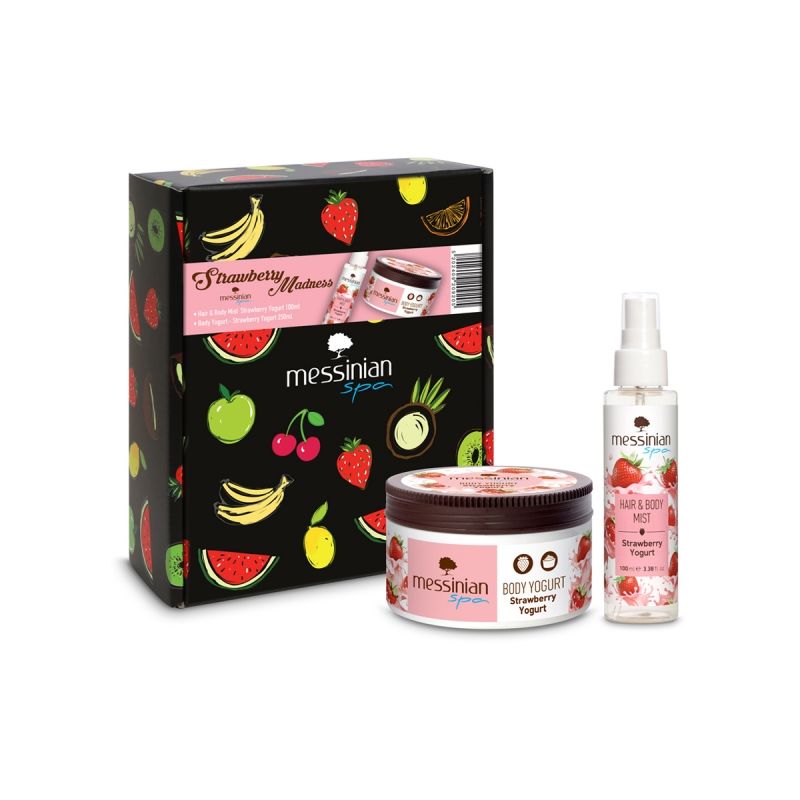 Messinian Spa Beauty Box - Strawberry Madness Hair Body Mist 100ml + Body Yoghurt 250ml