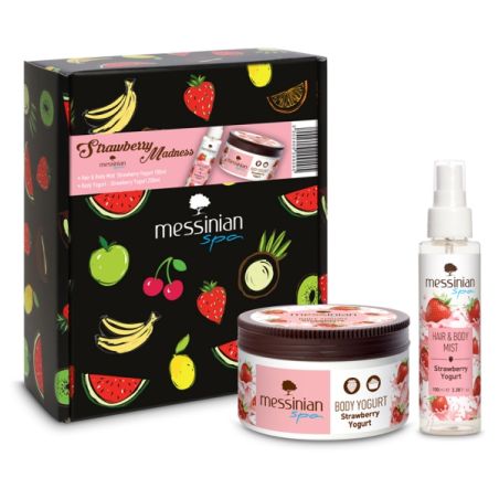 Messinian Spa Beauty Box - Strawberry Madness Hair Body Mist 100ml + Body Yoghurt 250ml