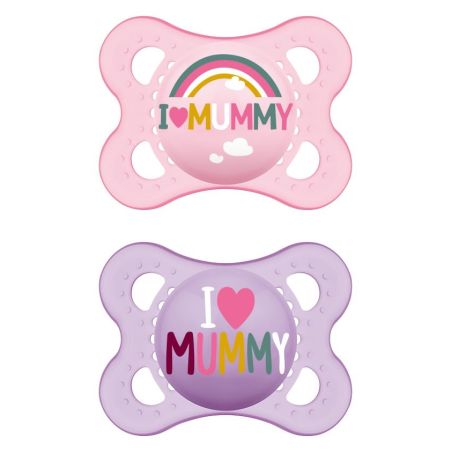 Mam I Love Mummy Ορθοδοντική Πιπίλα Σιλικόνης 2-6 μηνών Μώβ-Ροζ (115SG1), 2 τμχ