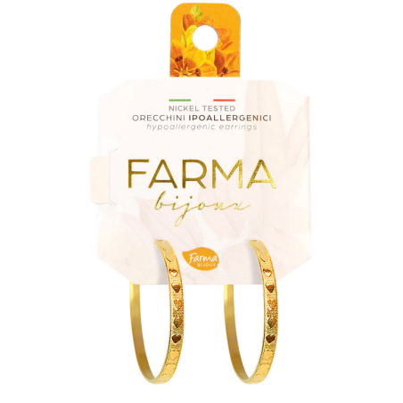 Farma Bijoux Υποαλλεργικά Σκουλαρίκια Κρίκοι Χρυσοί Με Ανάγλυφες Καρδιές 25mm 1 ζευγάρι