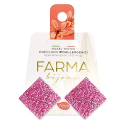 Farma Bijoux Υποαλλεργικά Σκουλαρίκια Χωρίς Νικέλιο Καρφωτά Ροζ Τετράγωνα Κουμπιά 20mm 1 ζευγάρι