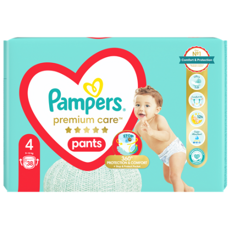 Pampers Premium Care Pants Πάνα Βρακάκι Μέγεθος 4 (9kg-15kg) 38 Πάνες Βρακάκι