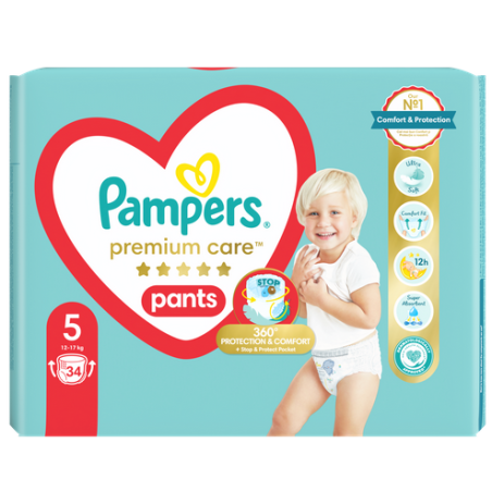 Pampers Premium Care Pants Πάνα Βρακάκι Μέγεθος 5 (12kg-17kg) 34 Πάνες βρακάκι