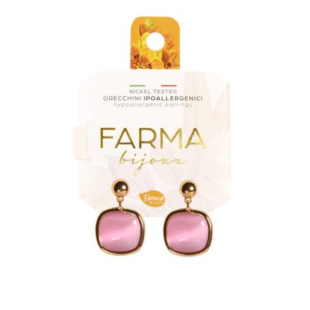 Farma Bijoux Υποαλλεργικά Σκουλαρίκια Κρεμαστό Ροζ Χαλαζία 25mm