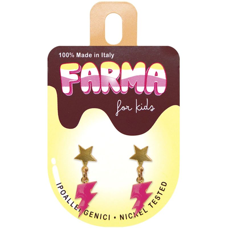 Farma Bijoux Υποαλλεργικά Σκουλαρίκια for Kids Χρυσά Αστέρια Με Ροζ Κεραυνούς 20mm