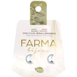 Farma Bijoux Υποαλλεργικά Σκουλαρίκια Μισοφέγγαρο Κρύσταλλο Διάφανο 8mm