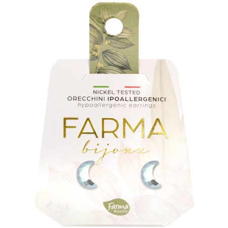 Farma Bijoux Υποαλλεργικά Σκουλαρίκια Μισοφέγγαρο Κρύσταλλο Διάφανο 8mm