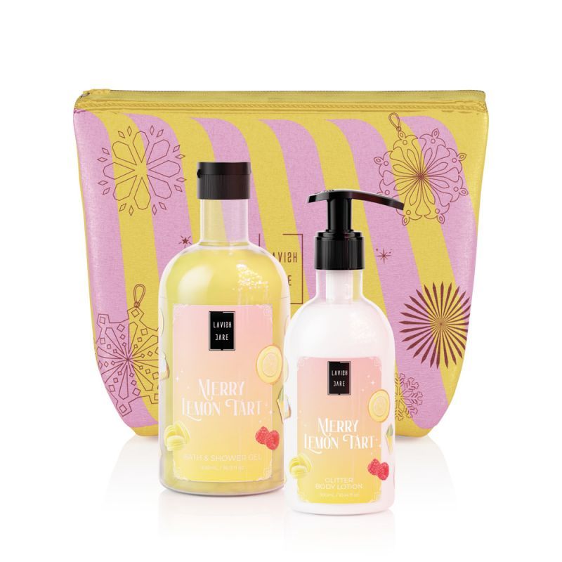 LMerry Lemon Tart Christmas Set Bath & Shower Gel 500ml+Glitter Body Lotion 300ml