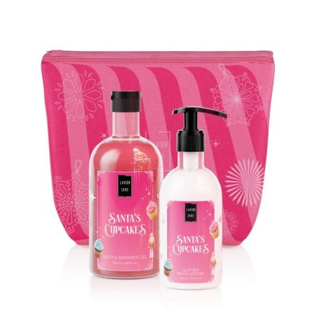 Lavish Care Santa's Cupcakes Christmas Set Bath & Shower Gel 500ml+ Glitter Body Lotion 300ml