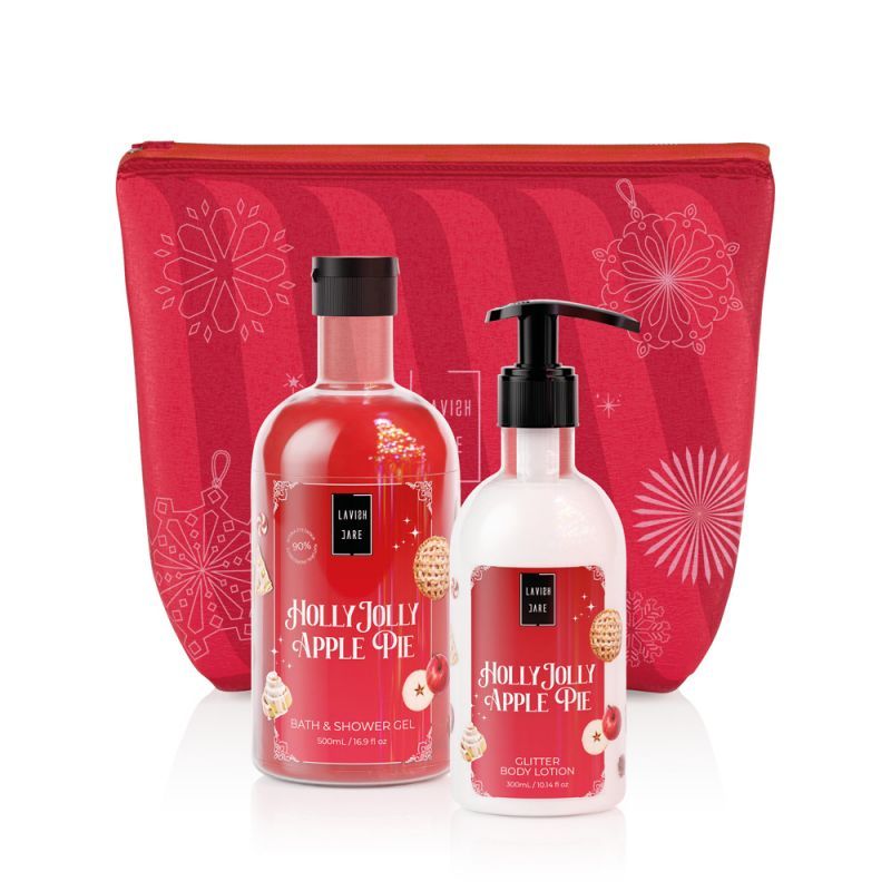 Lavish Care Holly Jolly Apple Pie Christmas Set Bath & Shower Gel 500ml+ Glitter Body Lotion 300ml