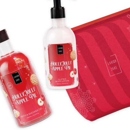 Lavish Care Holly Jolly Apple Pie Christmas Set Bath & Shower Gel 500ml+ Glitter Body Lotion 300ml