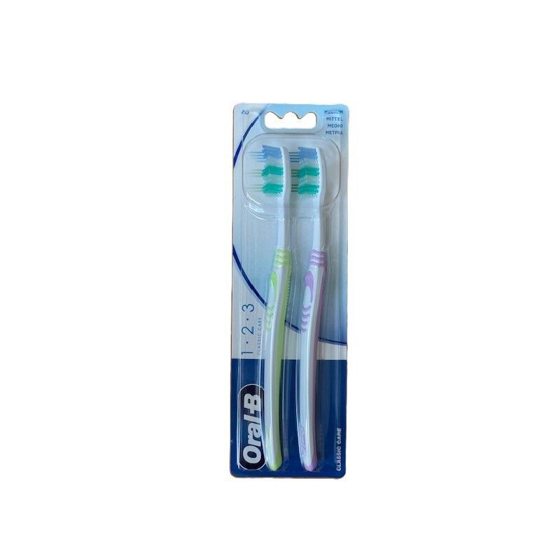 Oral-B Οδοντόβουρτσα 123 Classic 40 Πράσινη-Ροζ 2τμχ