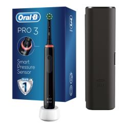 Oral-B Pro 3 3500 Cross Action Ηλεκτρική Οδοντόβουρτσα με Αισθητήρα Πίεσης Black Edition & Θήκη Ταξιδίου 2τμχ