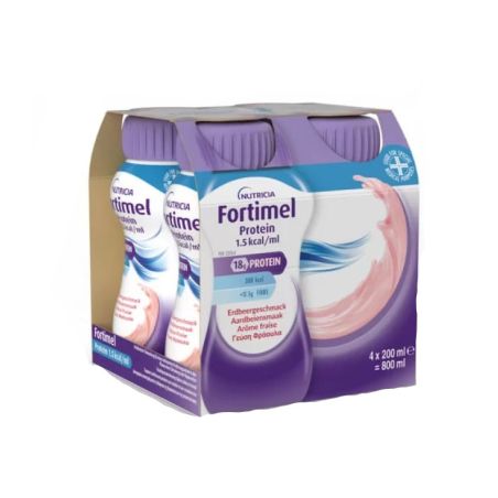 Nutricia Fortimel Extra Φράουλα 4x200ml - Συμπλήρωμα Διατροφής Πλούσιο Σε Πρωτεΐνες Με Γεύση Φράουλα