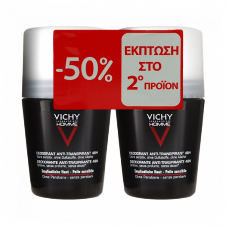 Vichy Homme Deodorant Anti-Transpirant Roll-On 48h 50mlx2 - Vichy