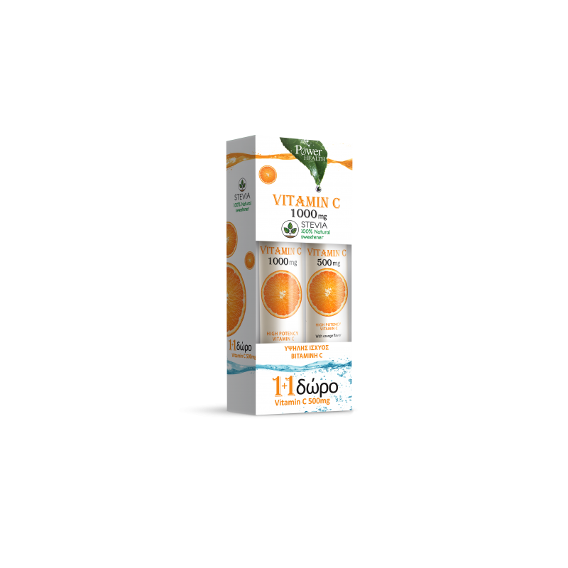 Power Health Vitamin C 1000mg με Στέβια 24 δισκία + Vitamin C 500mg Πορτοκάλι 20 δισκία - Power Health