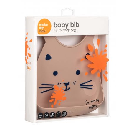 Make My Day Baby Bib Σαλιάρα Σιλικόνης Cat 6m+, 1 τμχ