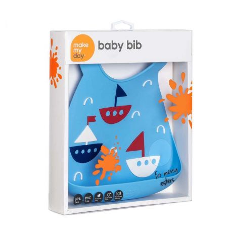 Make My Day Baby Bib Σαλιάρα Σιλικόνης Baby Bib Boats 6m+, 1 τμχ