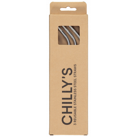 Chilly's 3 Reusable Stainless Steel Straws Καλαμάκια Μεταλλικά Ασημί
