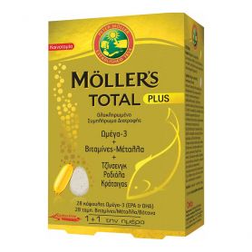 Moller's Total Plus Ολοκληρωμένο Συμπλήρωμα Διατροφής με Ωμέγα-3, Βιταμίνες και Μέταλλα, 28 ταμπλέτες και 28 κάψουλες - Moller's
