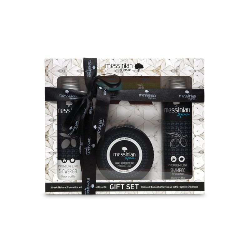 Messinian Spa Premium Gift Set Μαύρη Τρούφα Αφρόλουτρο 300ml+Σαμπουάν 300ml+Kρέμα Χεριών & Σώματος 250ml