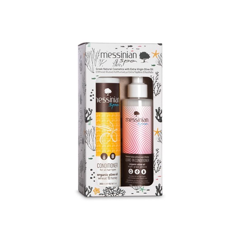 Messinian Spa Organic Olive Oil Wheat & Honey Conditioner 300ml & Leave In Conditioner 150ml