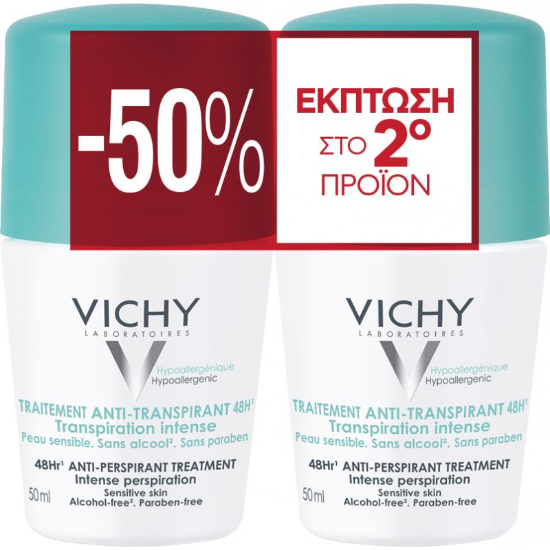 Vichy 48hr Anti-perspirant Treatment Roll-On για Έντονη Εφίδρωση 2 x 50ml