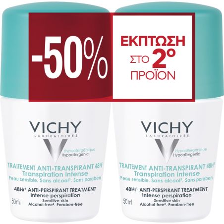 Vichy 48hr Anti-perspirant Treatment Roll-On για Έντονη Εφίδρωση 2 x 50ml
